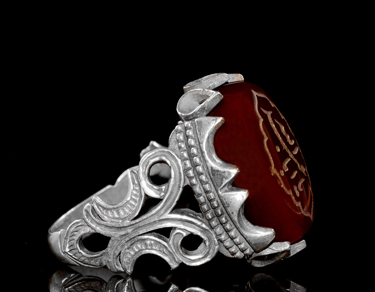 Islamic Ring | Men's Silver Ring | Stylish Religious Ring with Natural Agate Stone — 4
