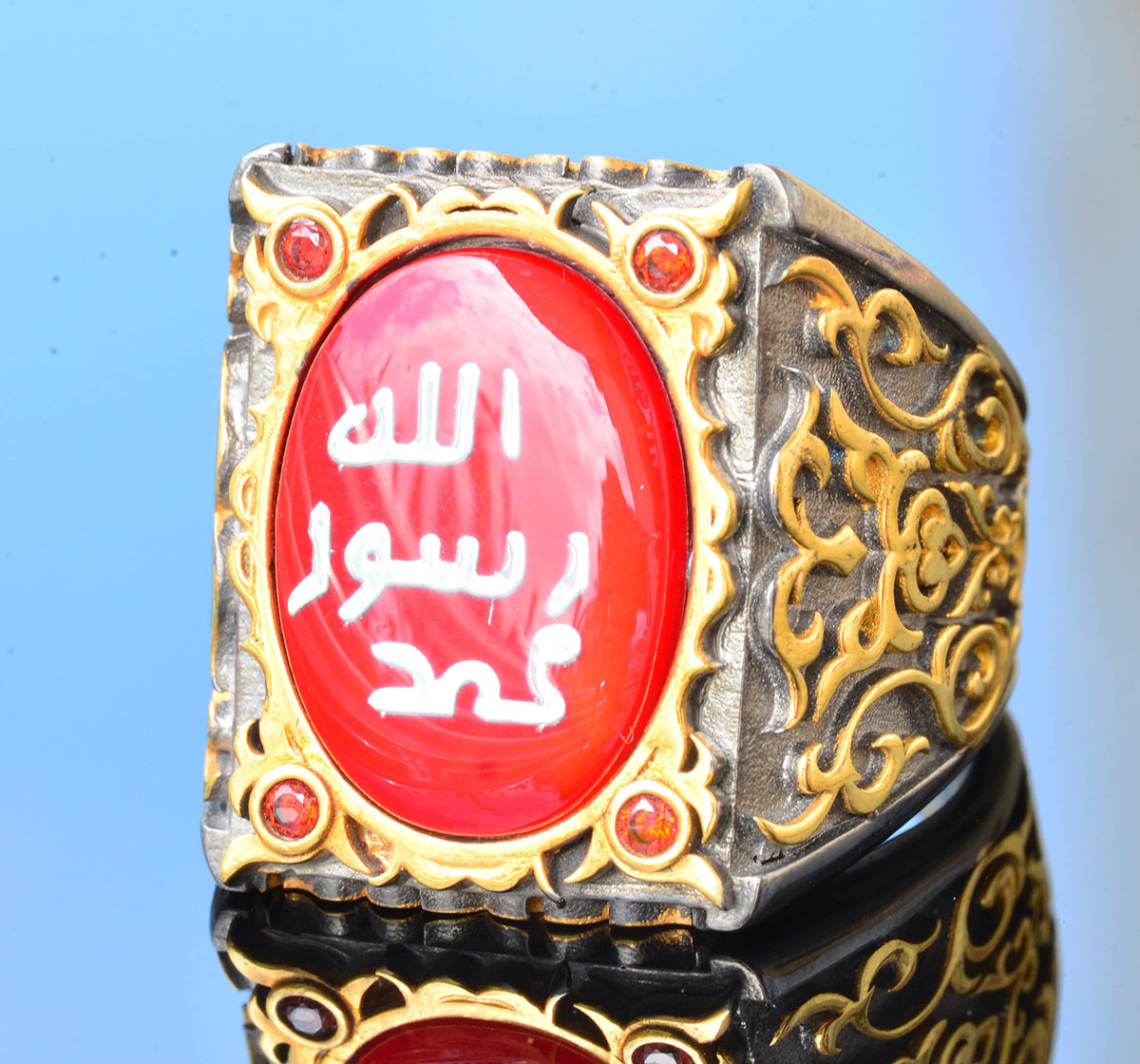 Silver Sultan Ring - Islamic Design (Red) — 3