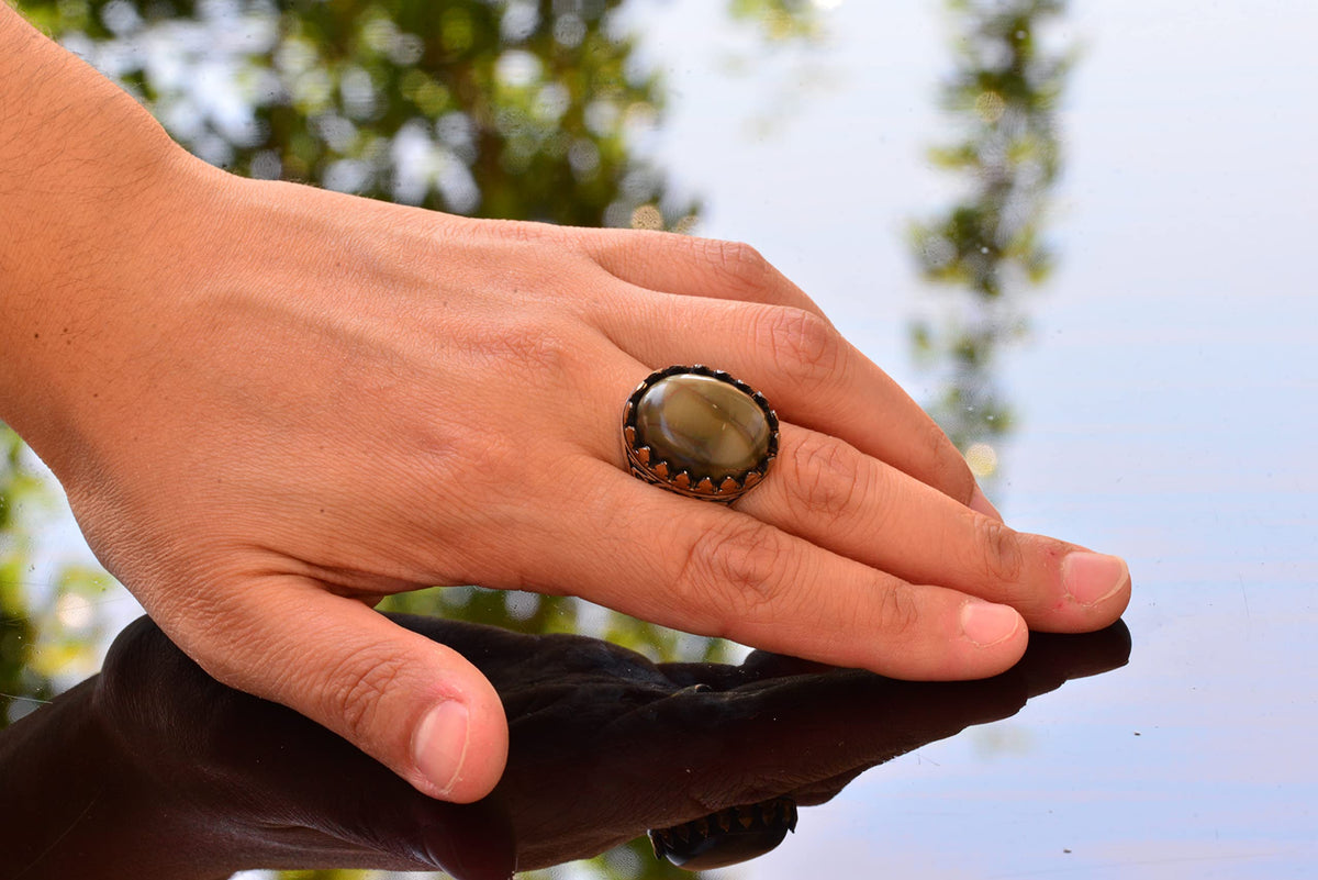 Green Natural Jasper Stone Ring — 6