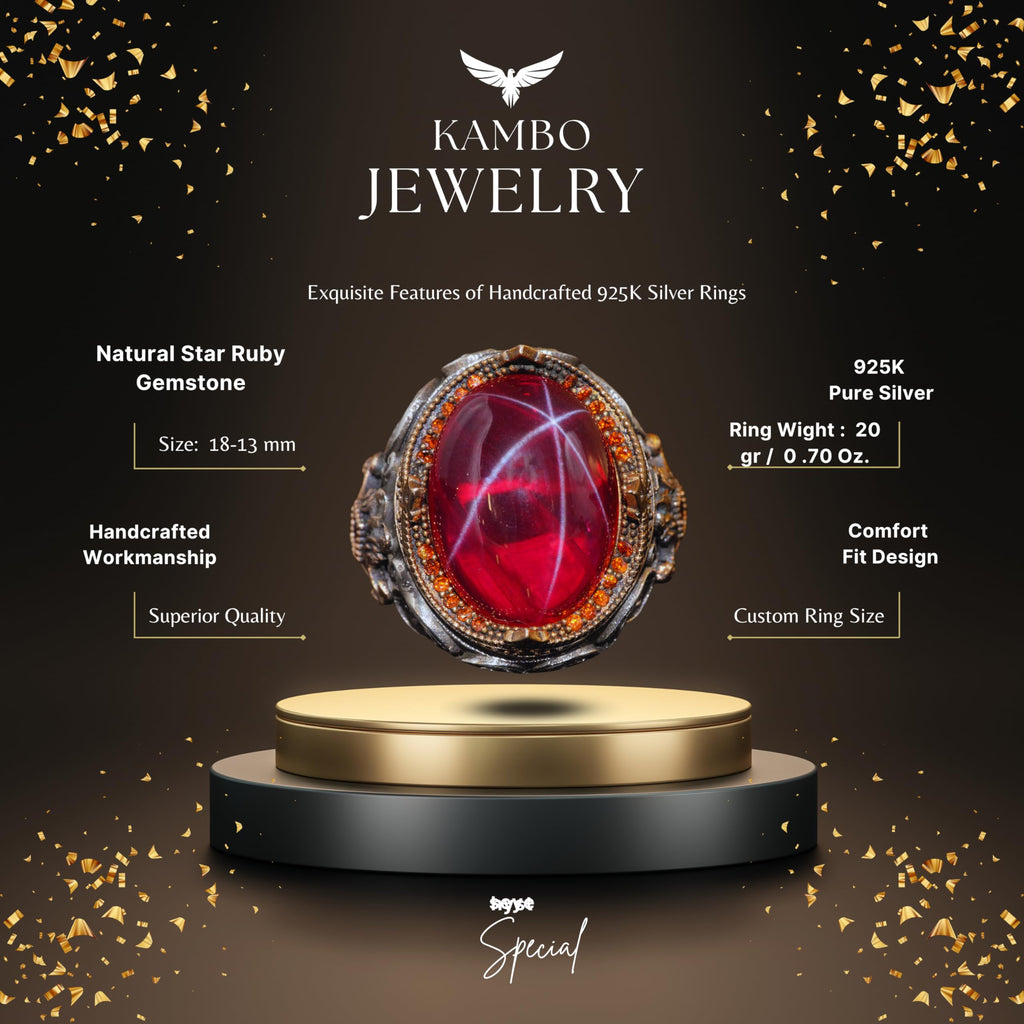 Natural Star Ruby Stone Ring - 925 Sterling Silver — 2