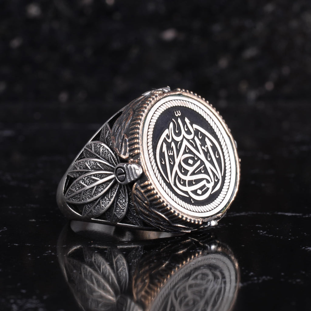 KAMBO Allah Written Arabic Calligraphy Men's Ring - 925 Sterling Silver, Bronze Detailed Oval Seal Ring, Handmade Islamic Jewelry — 6
