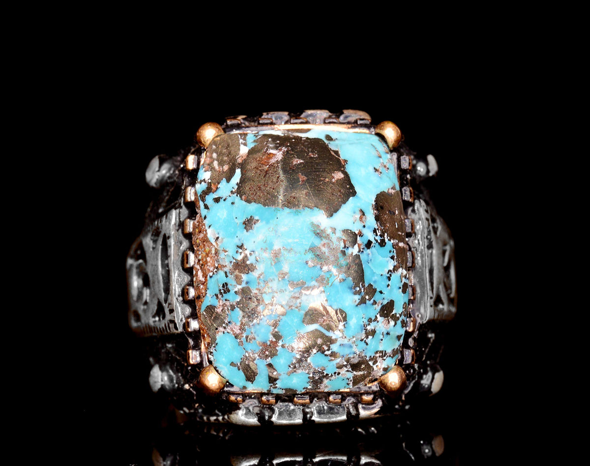 Silver Ring - Slim Design with Natural Turquoise Stone — 7