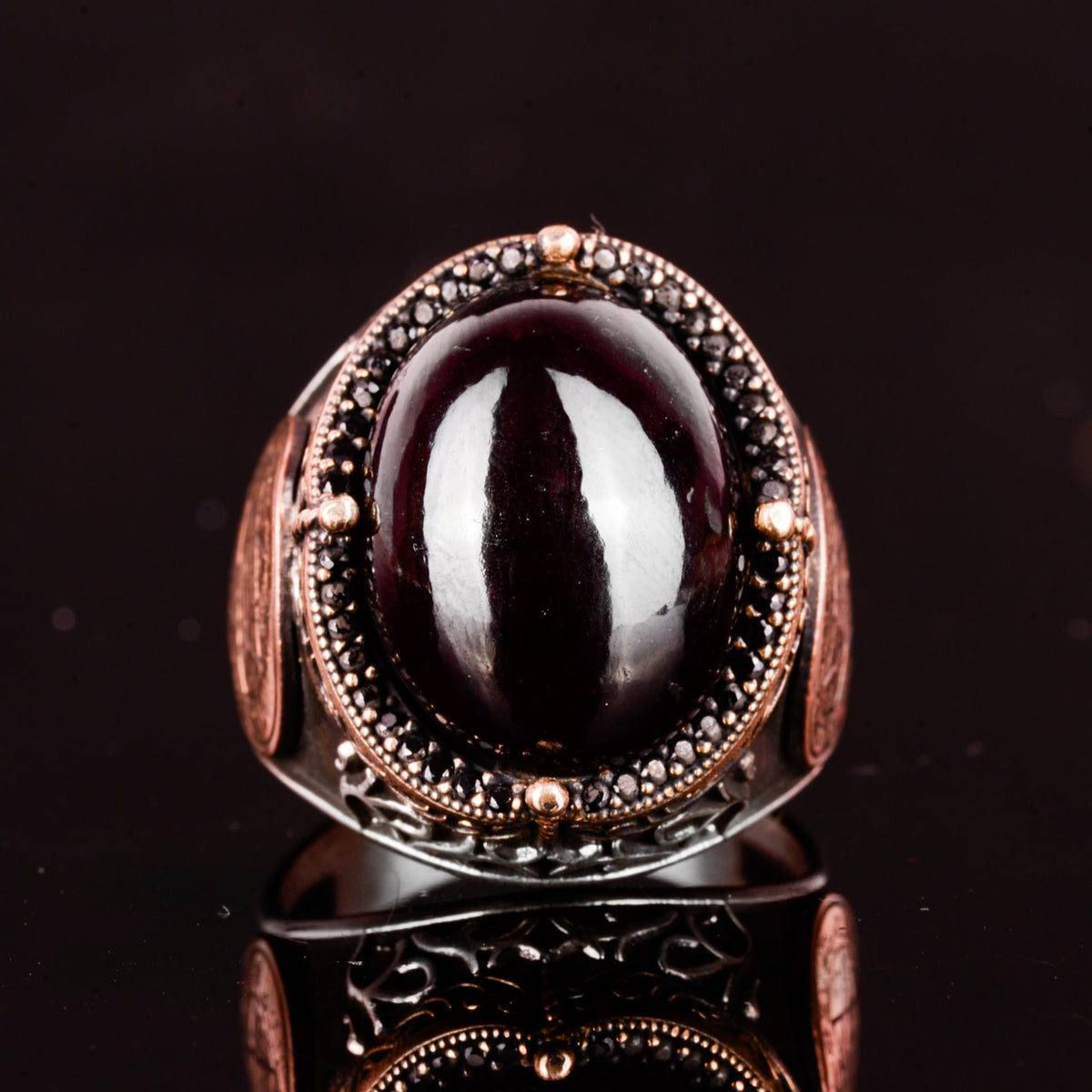 Natural Garnet Stone Ring - 925 Sterling Silver Men's Ring — 4