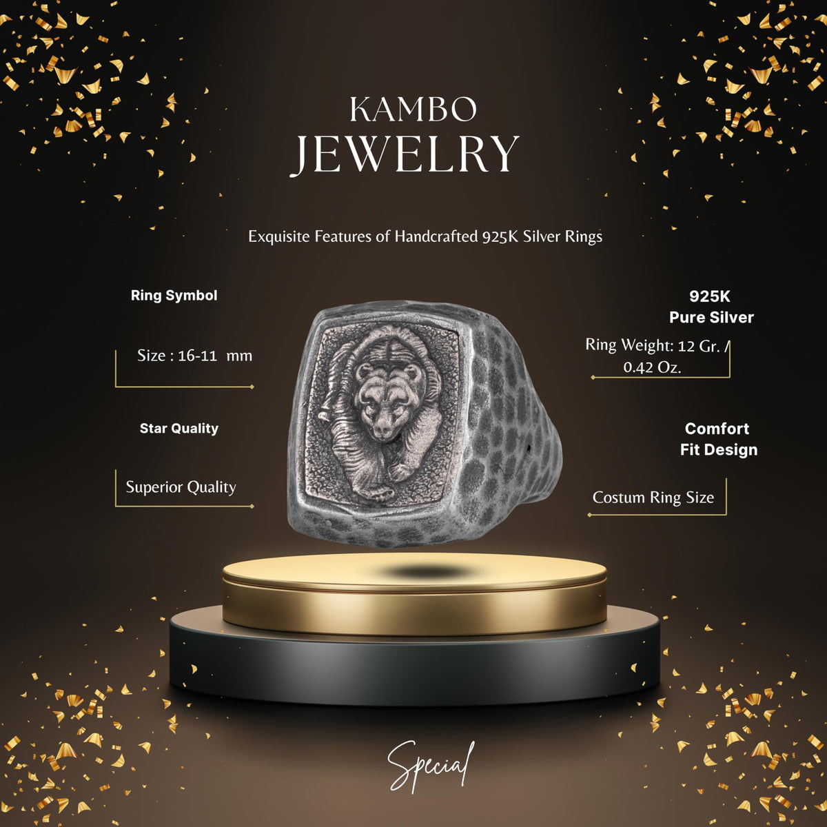 KAMBO 925 Sterling Silver Bear Ring – Handmade Men's Animal Symbol Ring – Bold Statement Jewelry – Strength and Power Design — 2