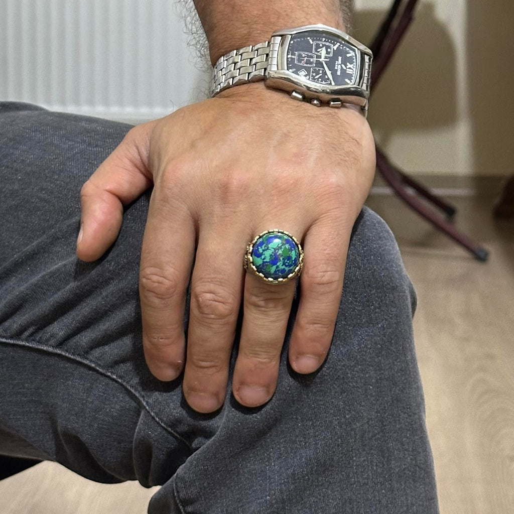 925 Sterling Silver King Ring - Handcrafted Men's Ring with Chrysocolla Stone — 3