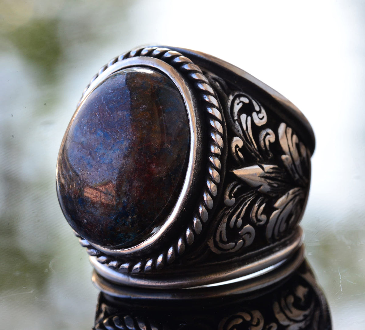 925 Sterling Silver Ring - Natural Stone Options (Pietersite) — 3