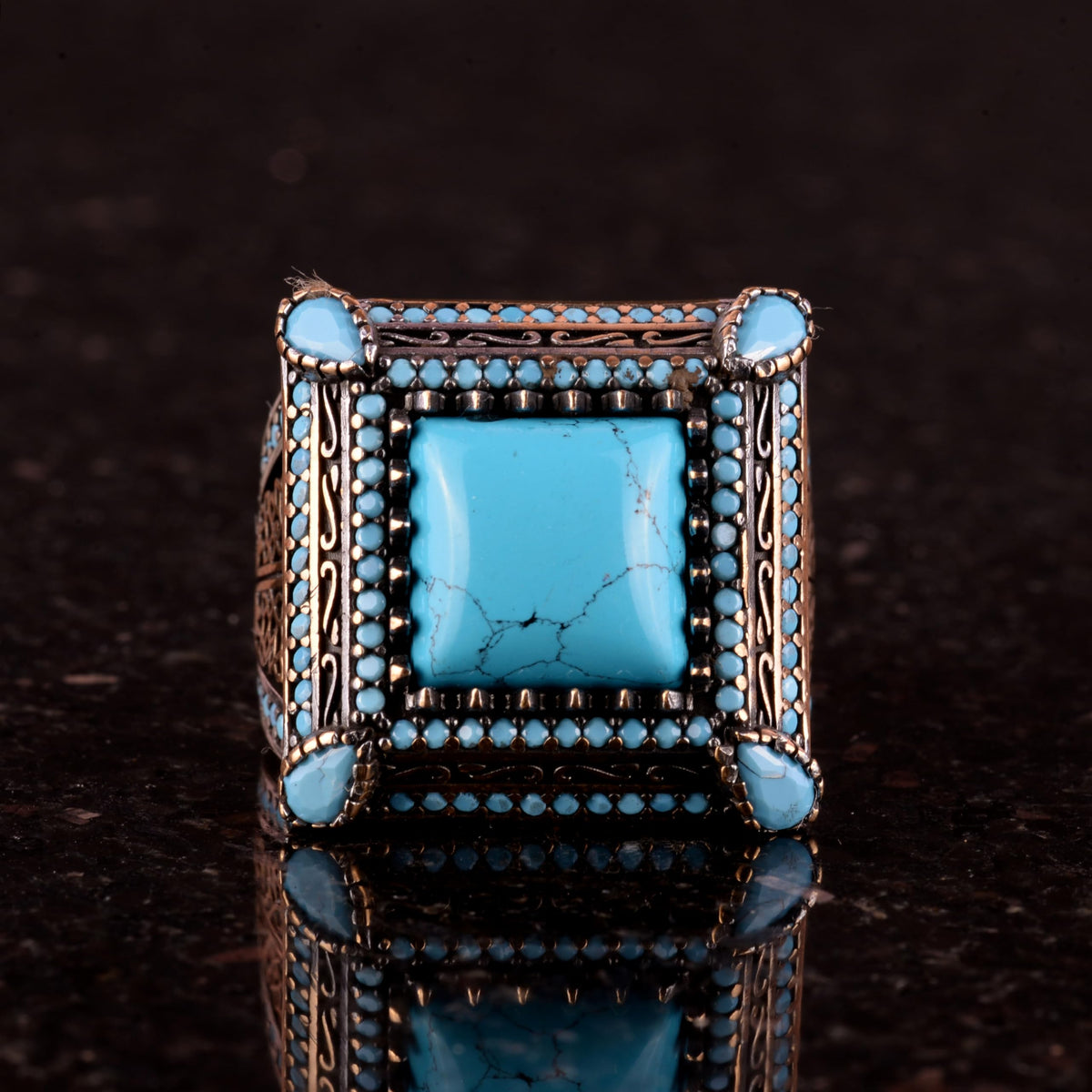925 Sterling Silver Turquoise Stone Men's Ring - Vintage Style, Handmade Jewelry — 2