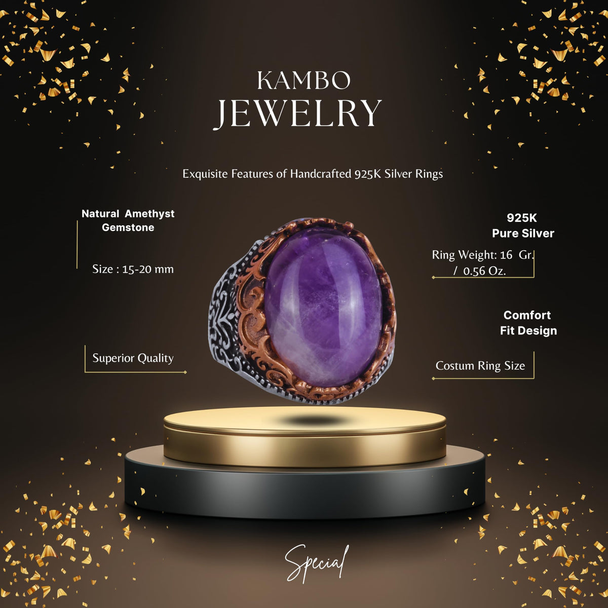 Natural Amethyst Stone Handmade Ring - 925 Sterling Silver — 2