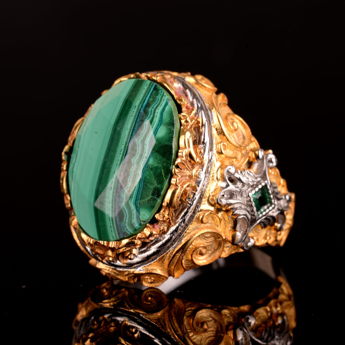 Natural Malachite Stone, 925 Sterling Silver Men's Ring — 5
