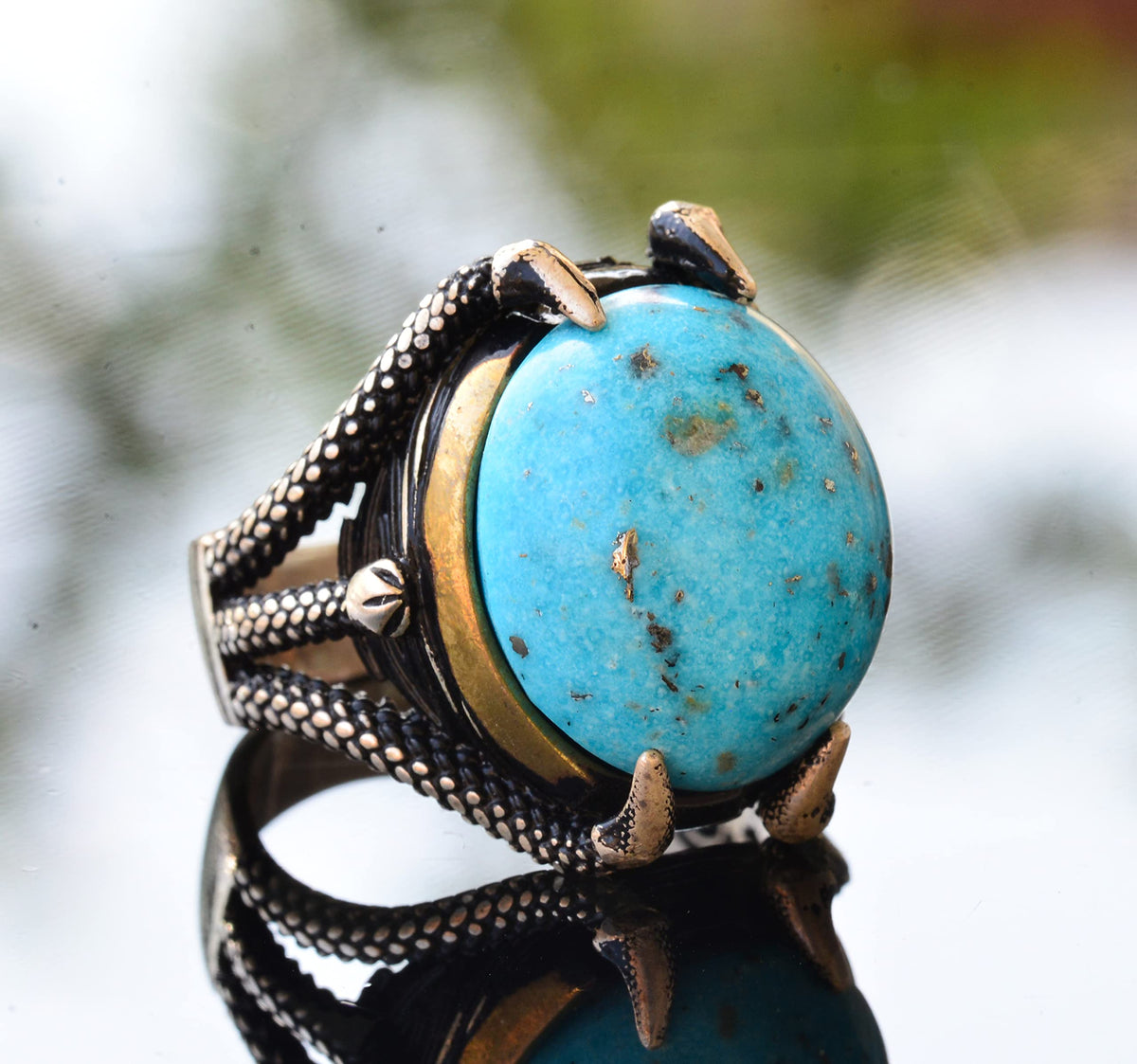 Silver Claw Ring with Real Arizona Turquoise Stone — 3