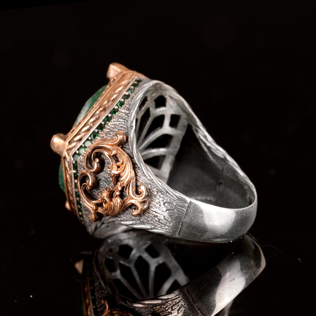 Emerald Stone Ring - 925 Sterling Silver Men's Ring — 8