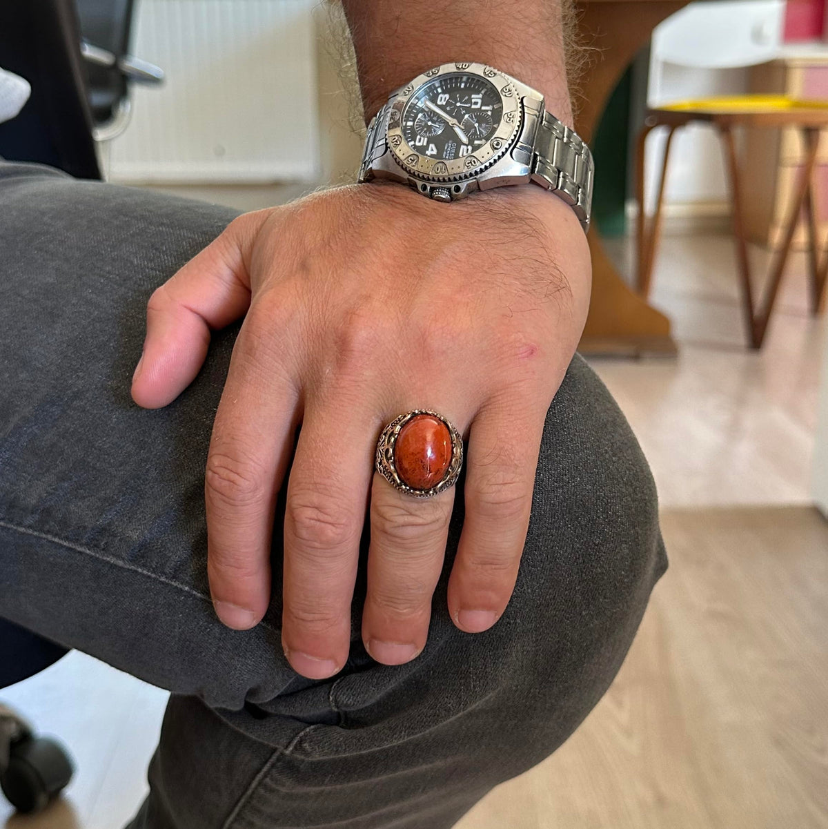 Natural Stone Handmade Ring - 925 Sterling Silver Ring (Red Bloodstone) — 3