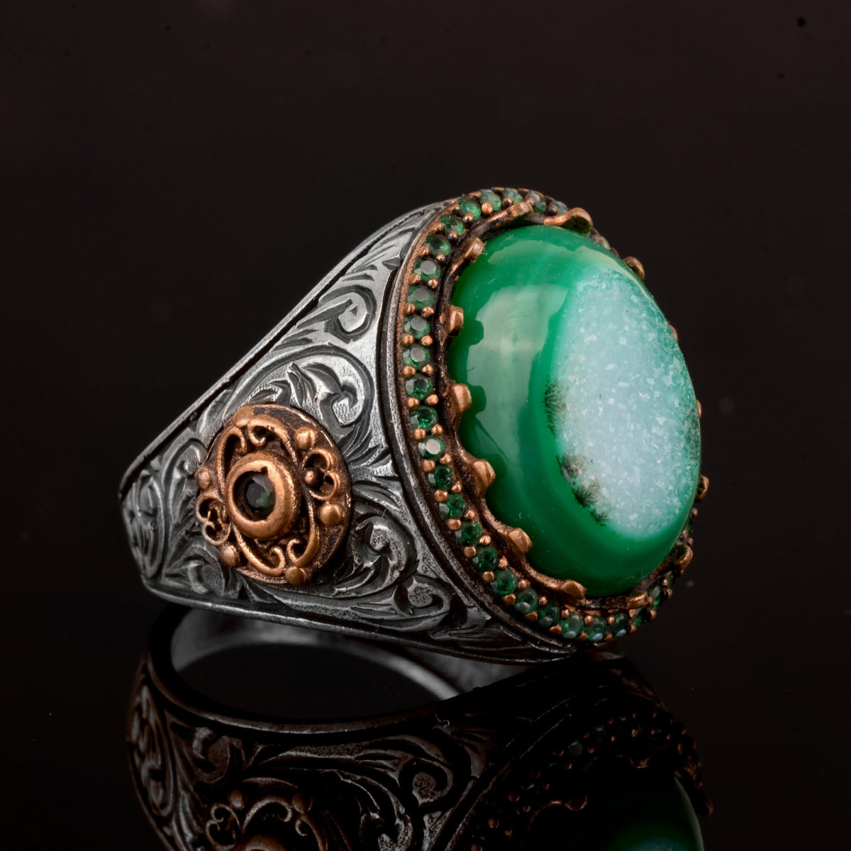 Natural Drusy Crystal Quartz Stone Men's Ring - 925 Sterling Silver — 4