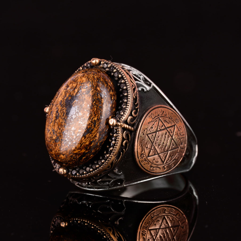 KAMBO 925 Sterling Silver Men's Ring – Bronzite Stone Star of David Ring — 6