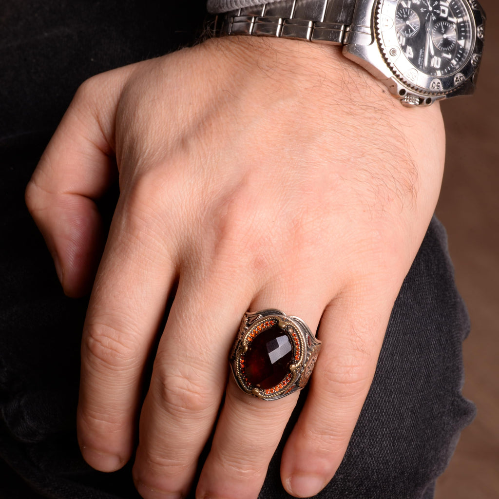 Natural Garnet Stone Ring, 925 Sterling Silver — 3