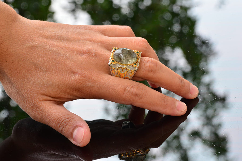 Natural Rutilated Quartz Stone Ring, 925 Sterling Silver — 6