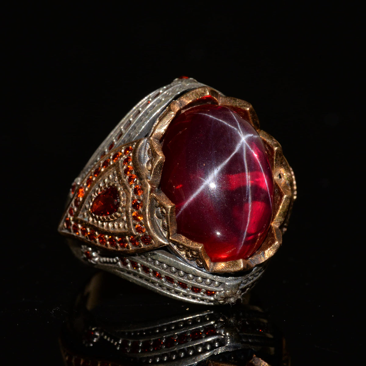 925 Sterling Silver Men's Ring, Handmade Design with Natural Star Ruby — 4