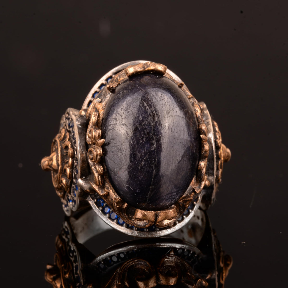 Natural Sapphire Stone Ring, Lion Ring, 925 Sterling Silver Men's Ring — 6