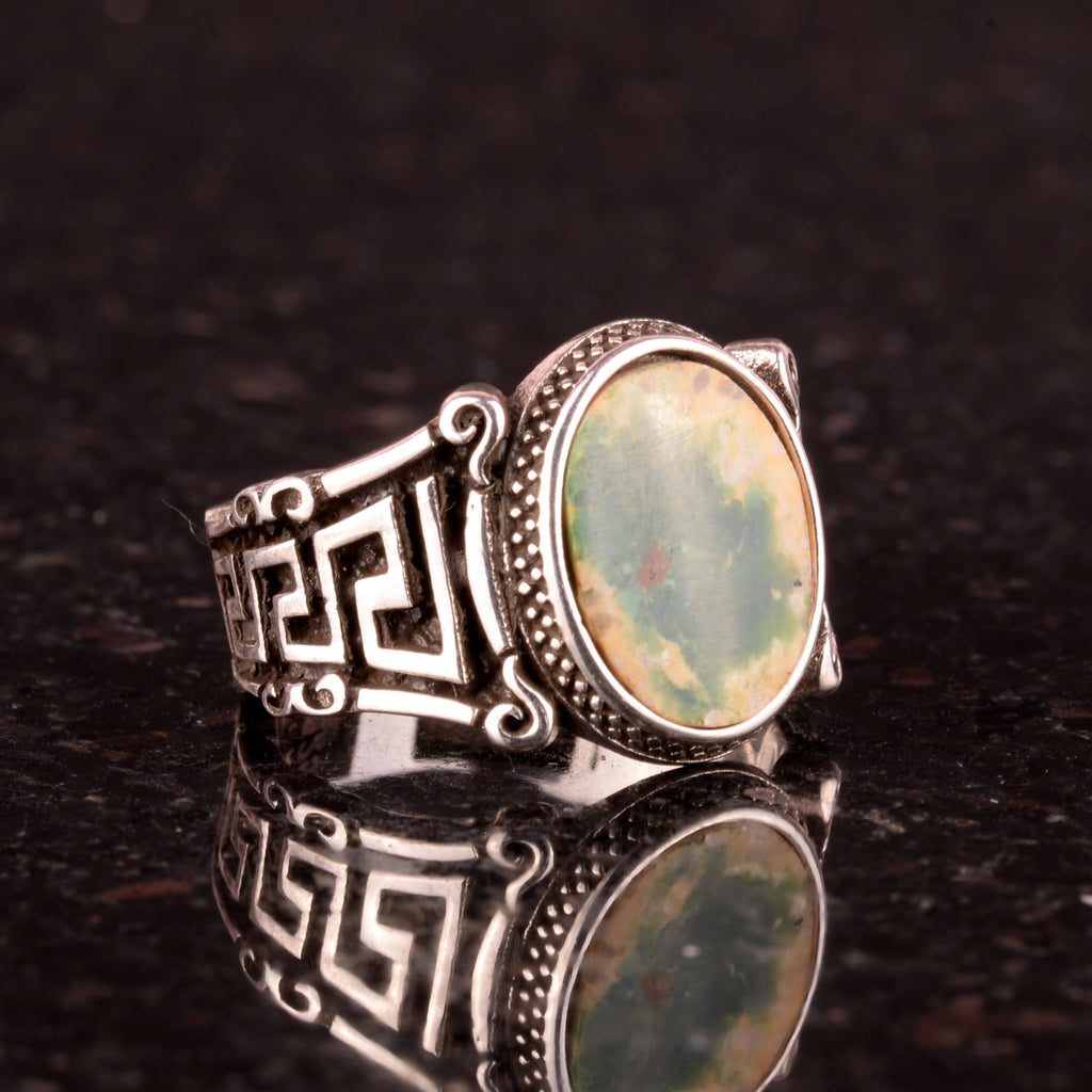 Natural Arizona Turquoise Stone Ring, 925 Sterling Silver Men's Ring (Model-6) — 4