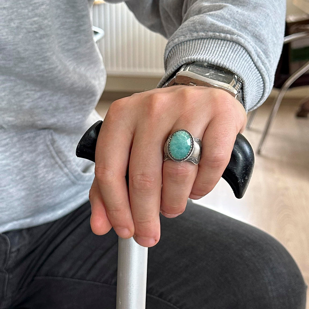 Natural Stone Ring, 925 Sterling Silver Ring, (Amazonite) — 3