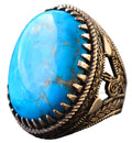 925 Sterling Silver Men's Ring, Artificial Turquoise Stone, Ottoman Ring