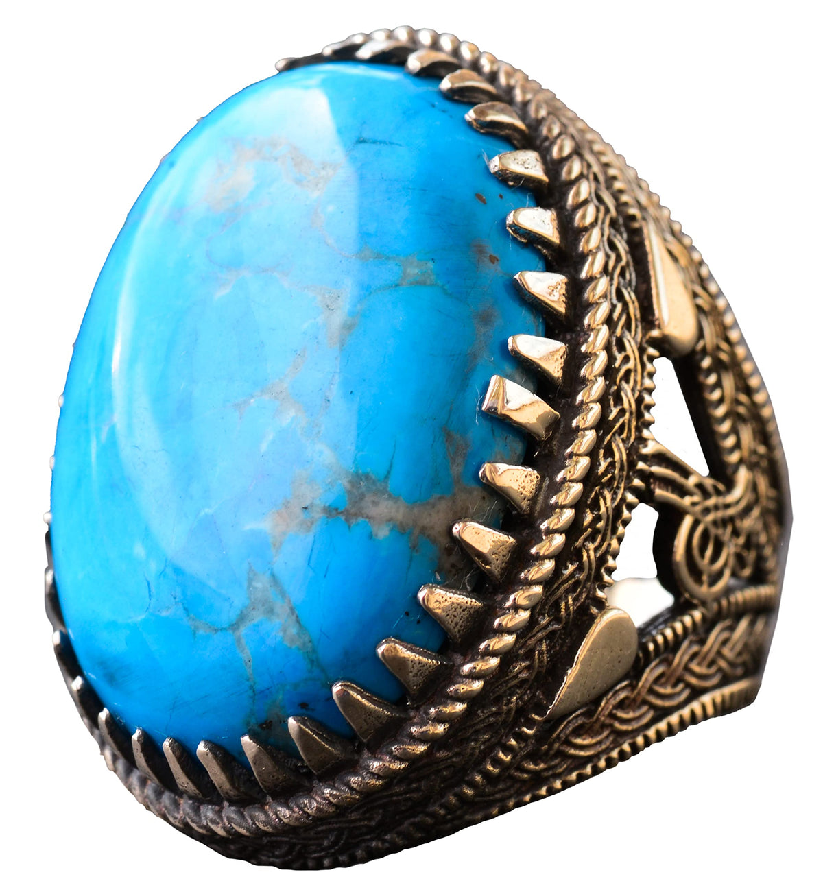 925 Sterling Silver Men's Ring, Artificial Turquoise Stone, Ottoman Ring