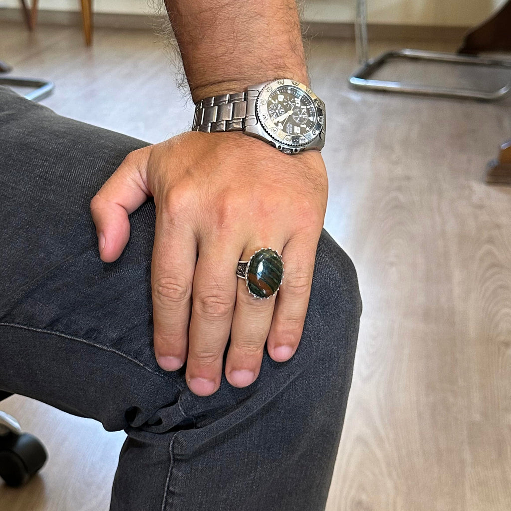 Natural Green Bloodstone Ring - 925 Sterling Silver Handmade Ring — 3
