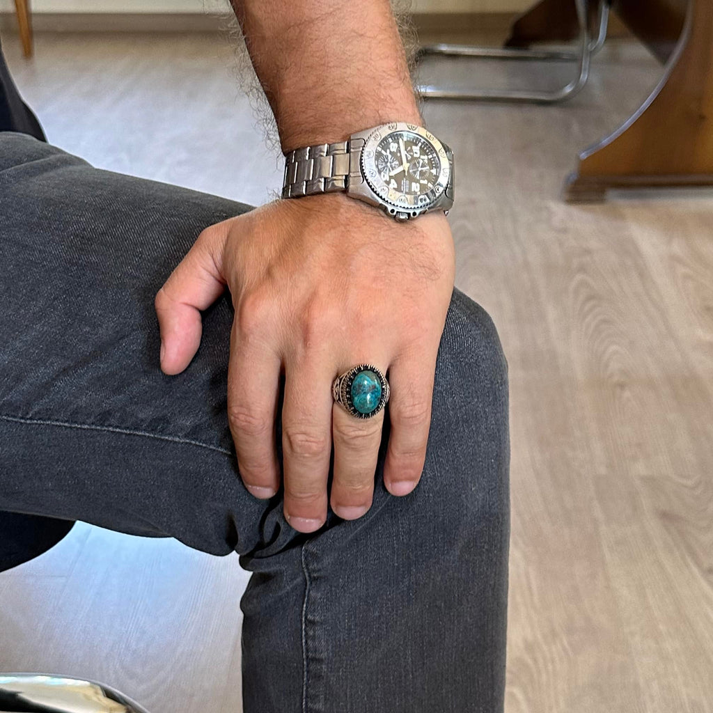 Natural Chrysocolla Stone Handmade Eagle Ring - 925 Sterling Silver — 3