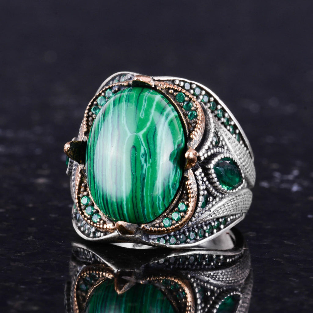 Natural Malachite Stone Ring - 925 Sterling Silver Handmade Ring — 6
