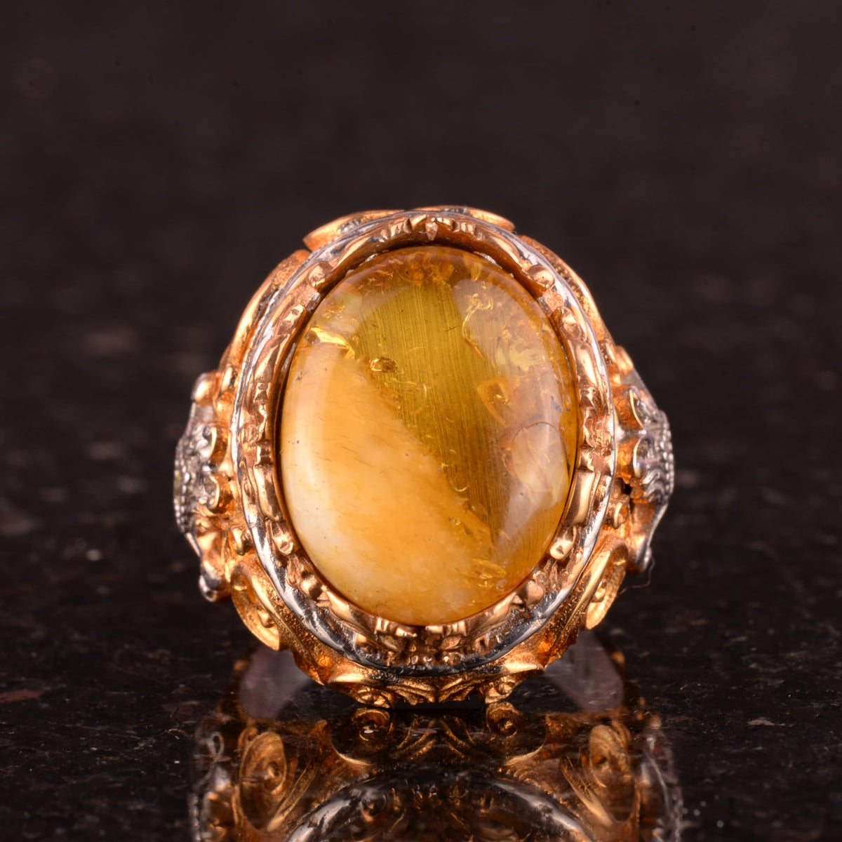 925 Sterling Silver Natural Amber Stone Men's Ring - Handcrafted Vintage Style Jewelry — 3