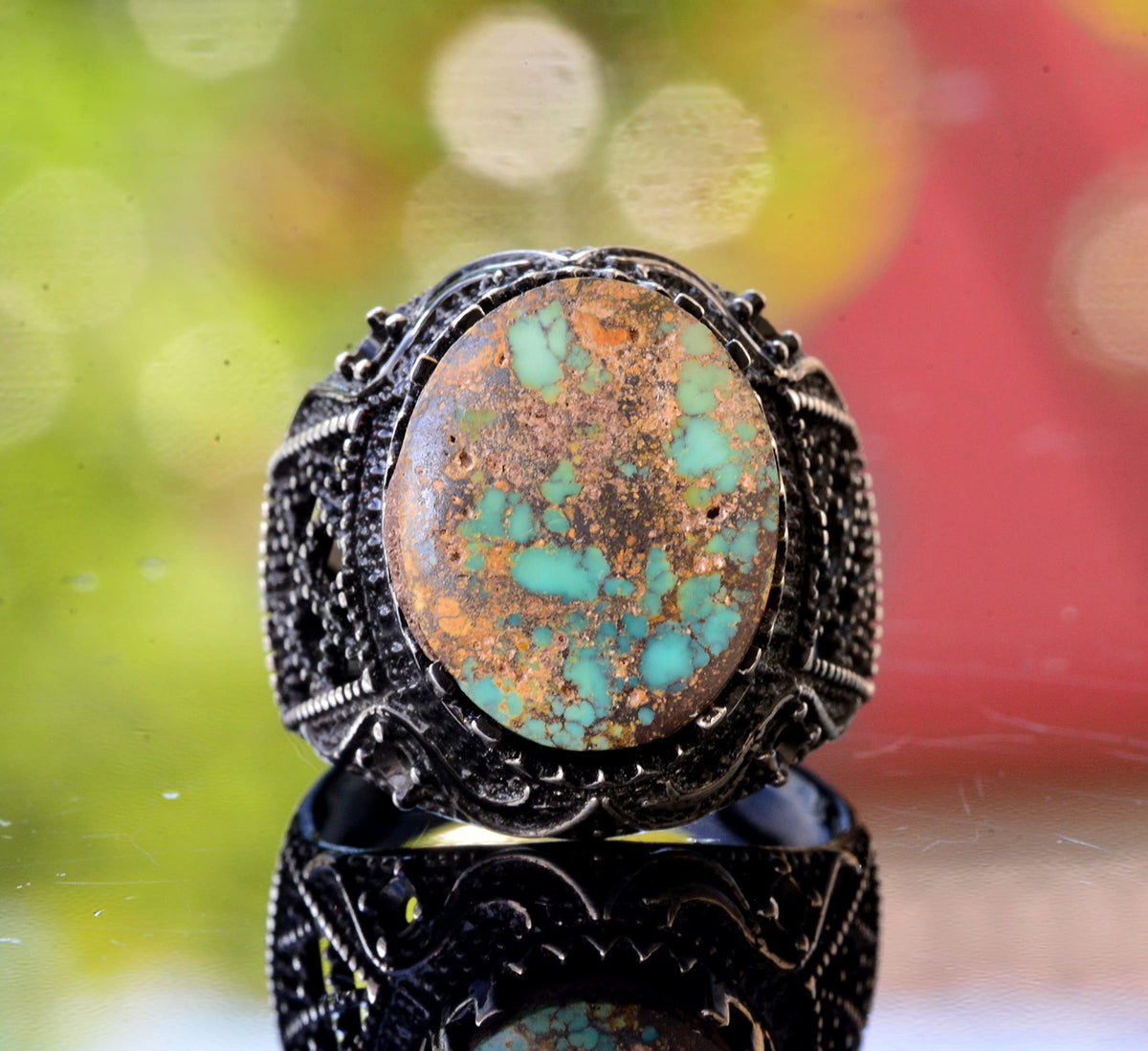 925 Sterling Silver Natural Arizona Turquoise Stone Men's Ring — 2