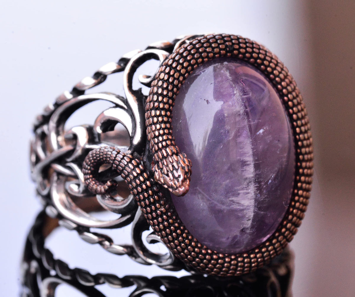 925 Sterling Silver Men's Ring - Handmade Elegance with Amethyst Stone — 3