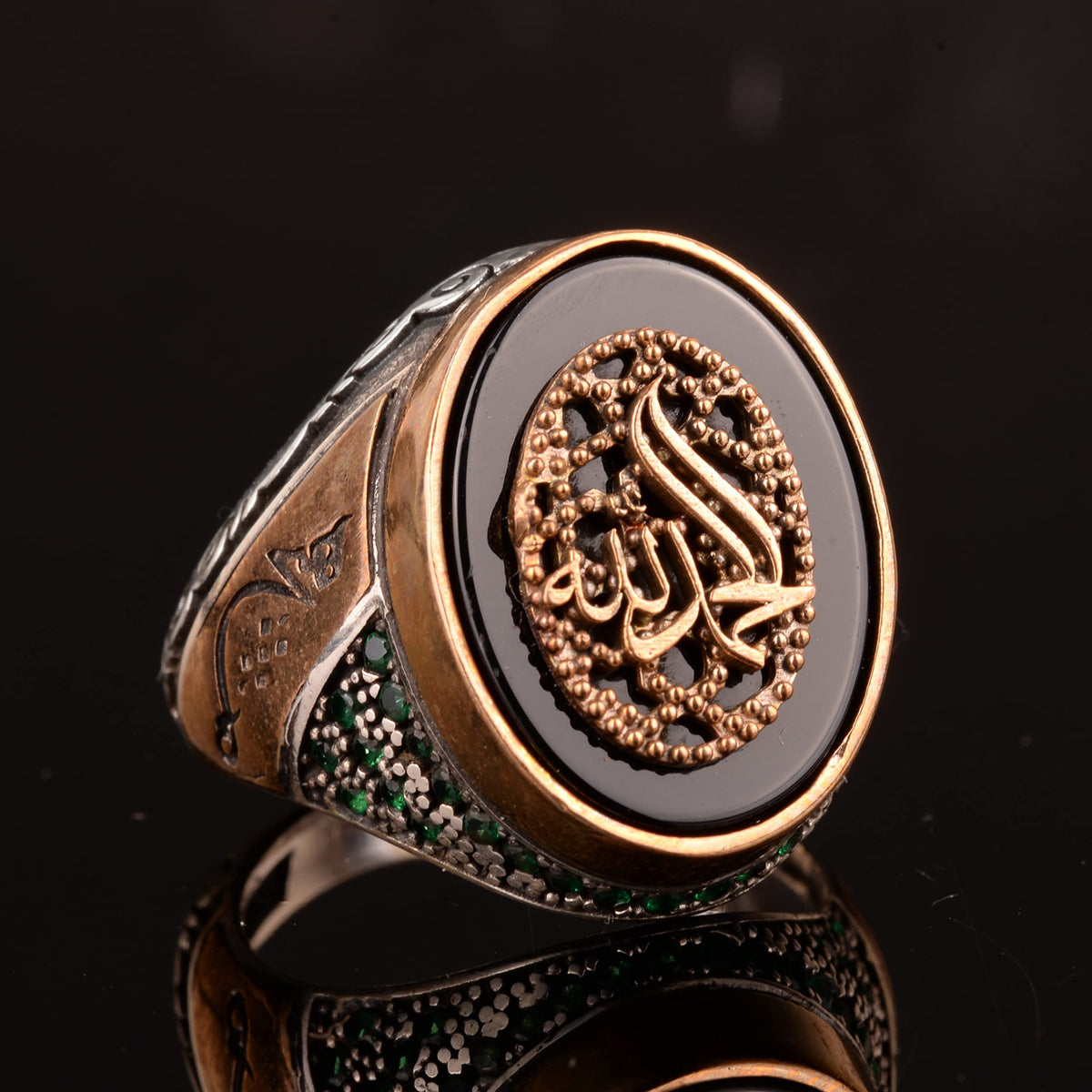925 Sterling Silver Men's Ring, Onyx Stone and Allah Calligraphy Design — 4
