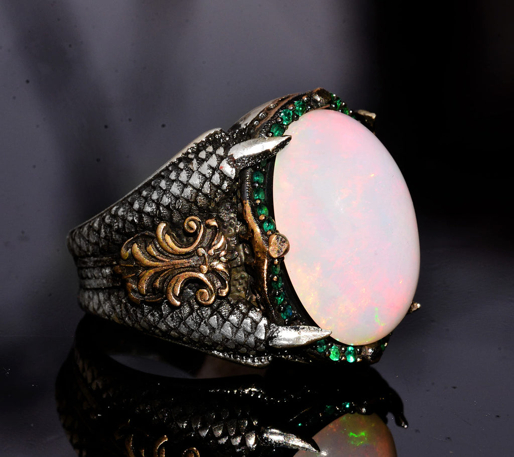 Real Natural Australian Opal Stone 10.00 Carat Ring - Special Men's Ring - Silver Large Ring — 4