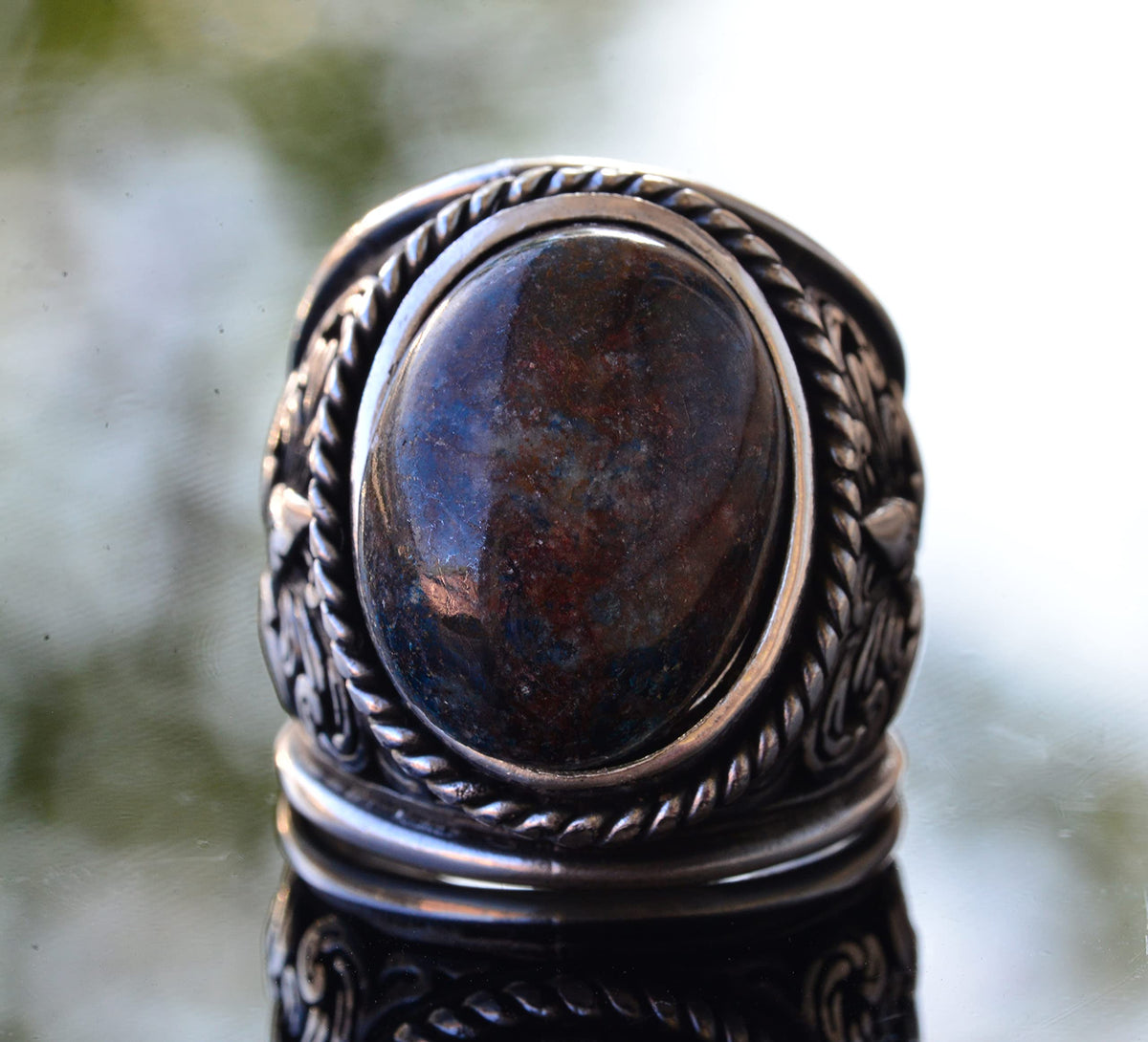 925 Sterling Silver Ring - Natural Stone Options (Pietersite) — 2