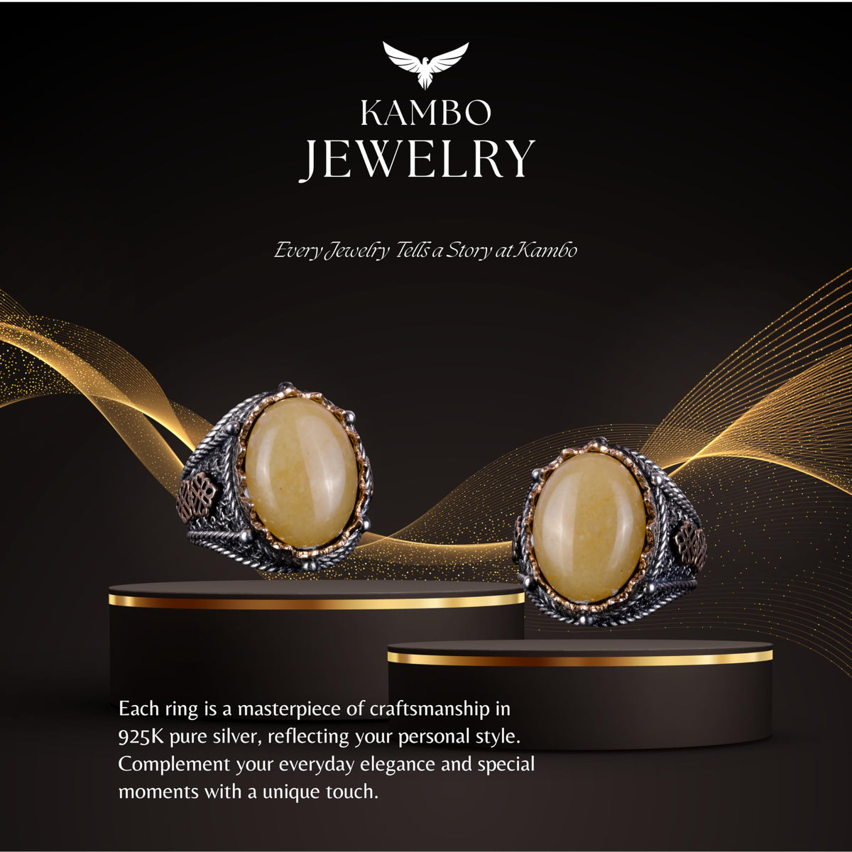 Natural Yellow Agate Stone Ring (Model-2) — 8