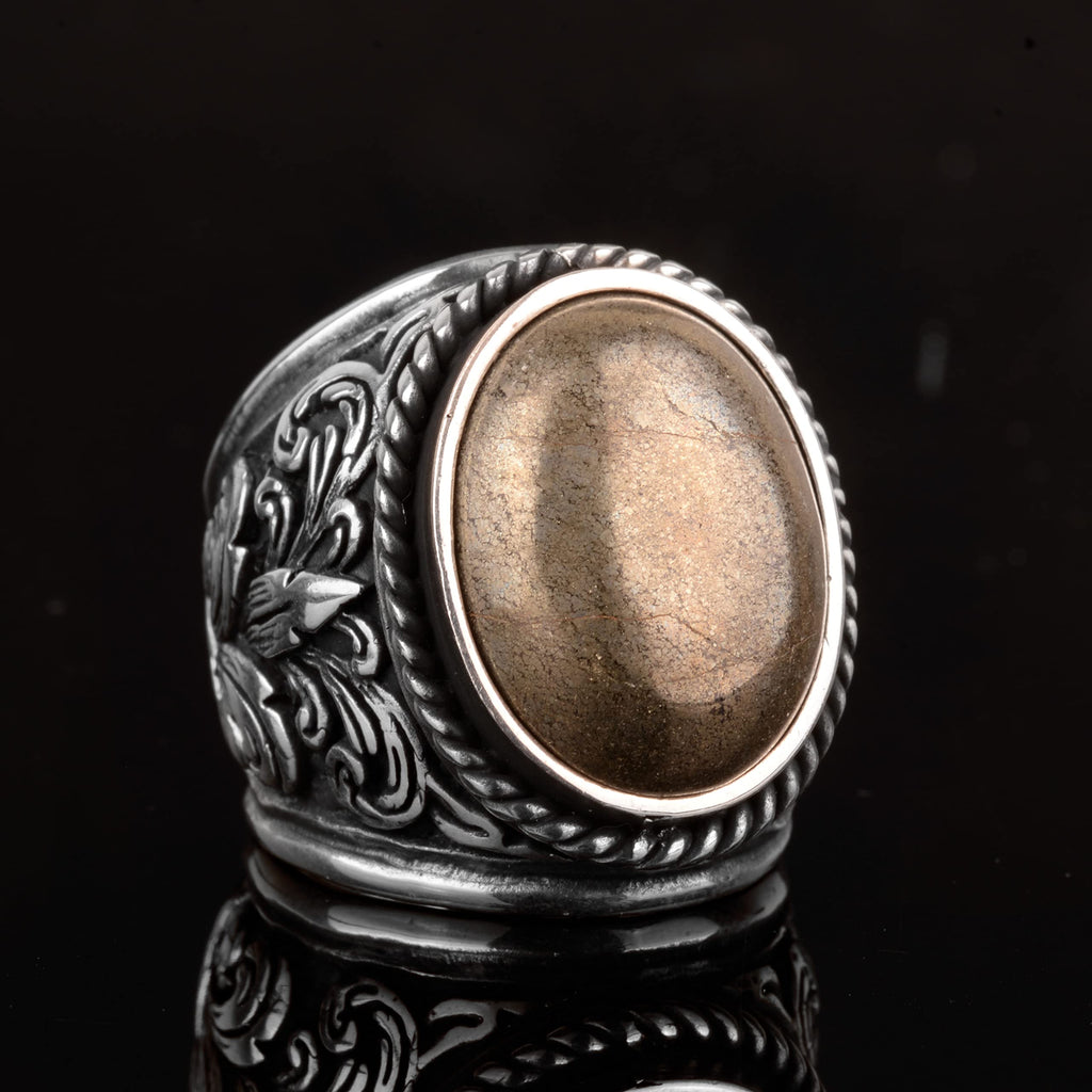 Elegant Stone Collection 925 Sterling Silver Large Ring - Natural Pyrite — 5