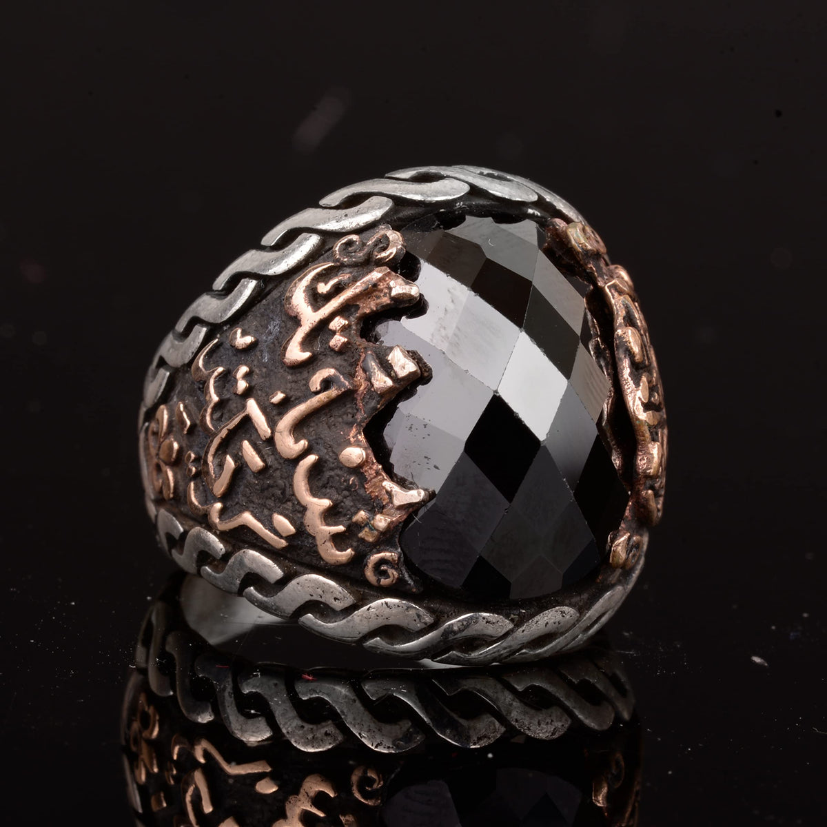 925 Sterling Silver Men's Islamic Ring with Onyx Stone - Muslim Ring — 3