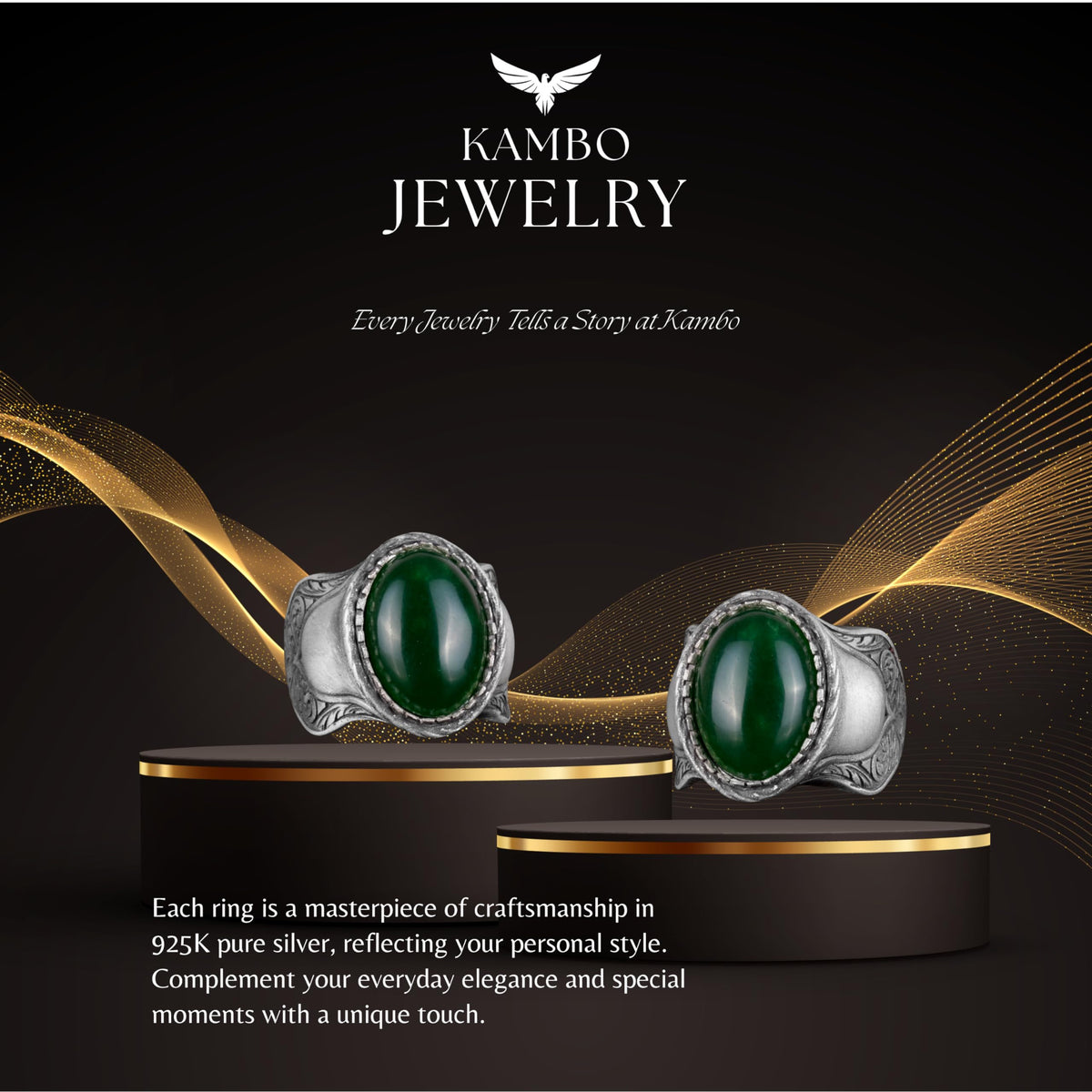 Natural Stone Ring, 925 Sterling Silver Ring (Jade) — 7
