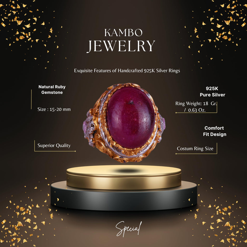 Natural Ruby Stone Sultan Ring - 925 Sterling Silver — 2