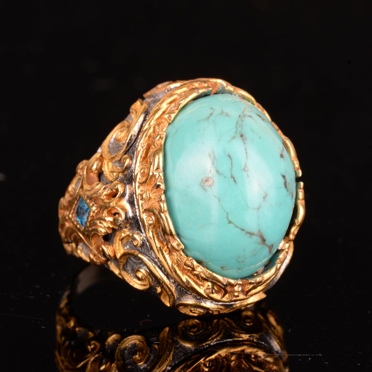 925 Sterling Silver Men's Ring Natural Arizona Turquoise Stone - Bold and Stylish Design, Suitable for Daily Wear and Special Events — 4
