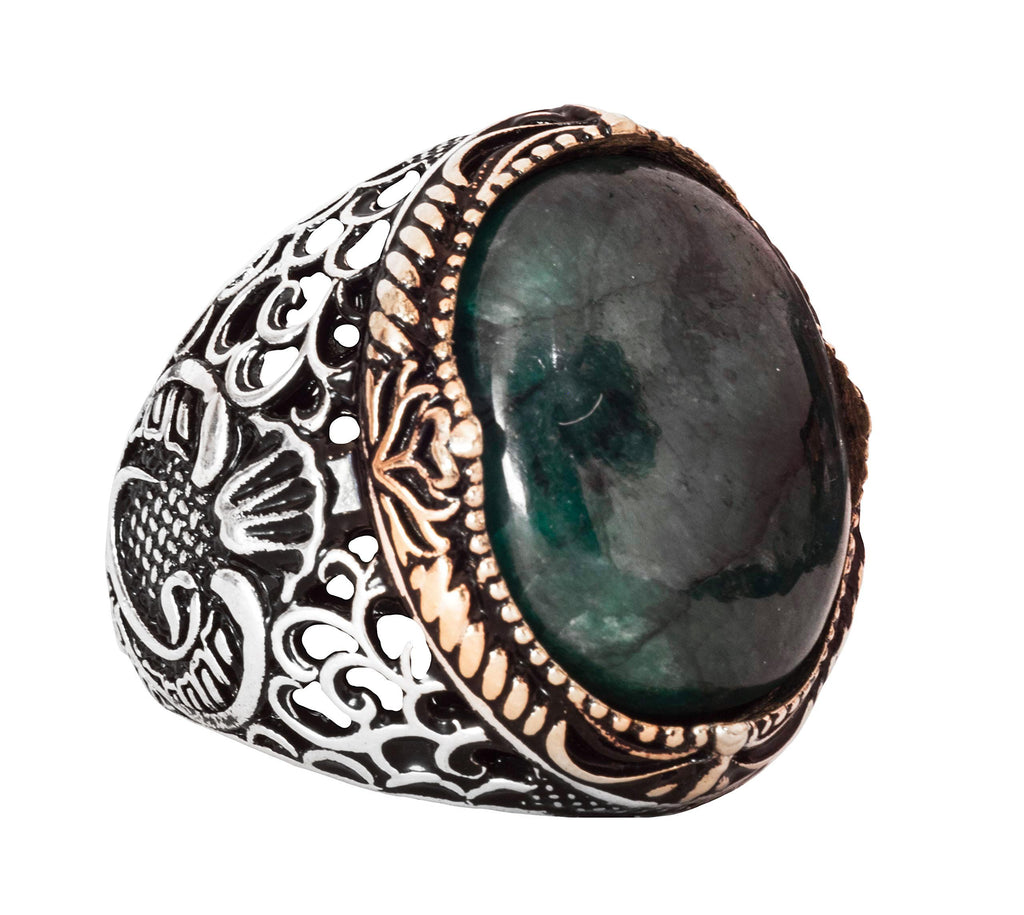 Natural Emerald Stone Ring - Men's Ring - 925 Sterling Silver Unique Design
