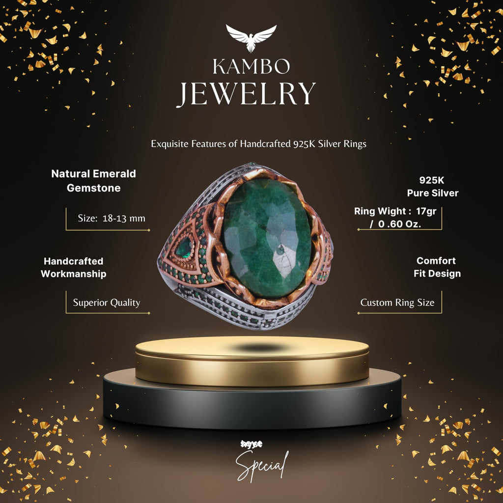 Natural Stone Handmade Ring - 925 Sterling Silver (Emerald) — 2