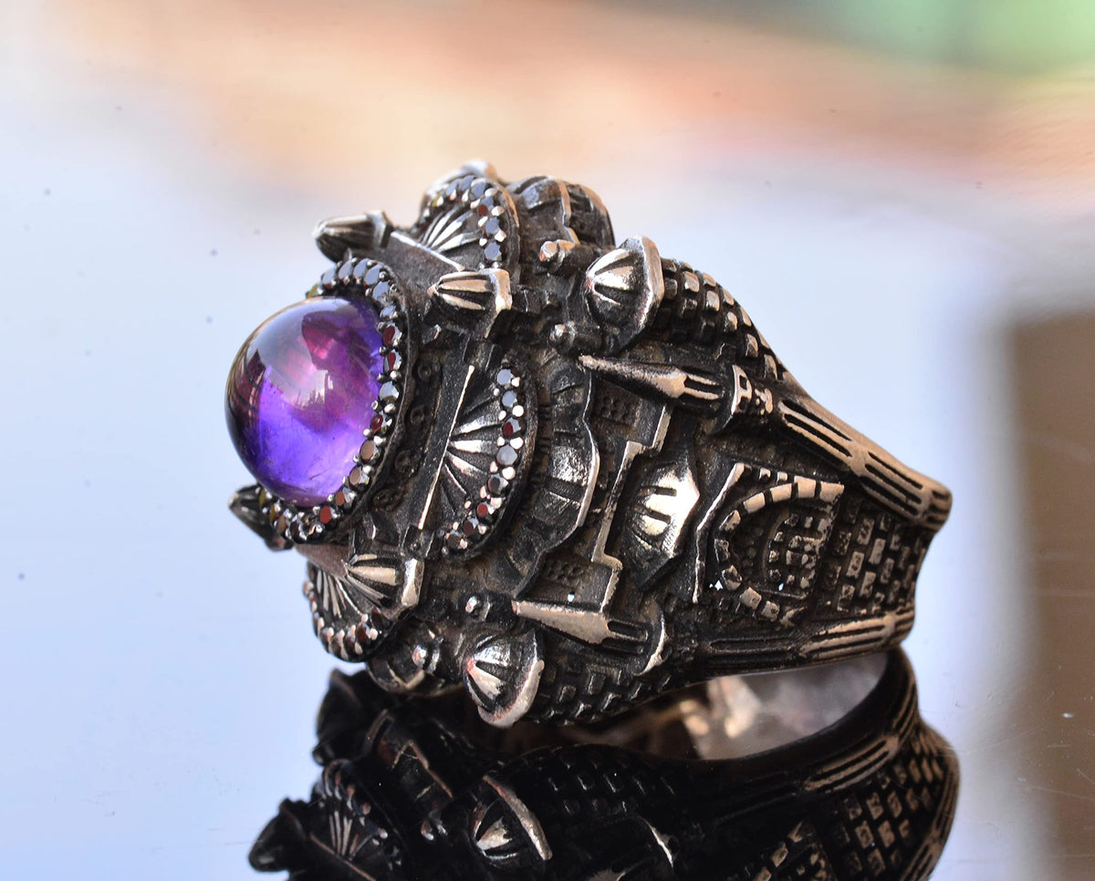 Luxury 925 Sterling Silver Ring - Natural Amethyst Stone — 4