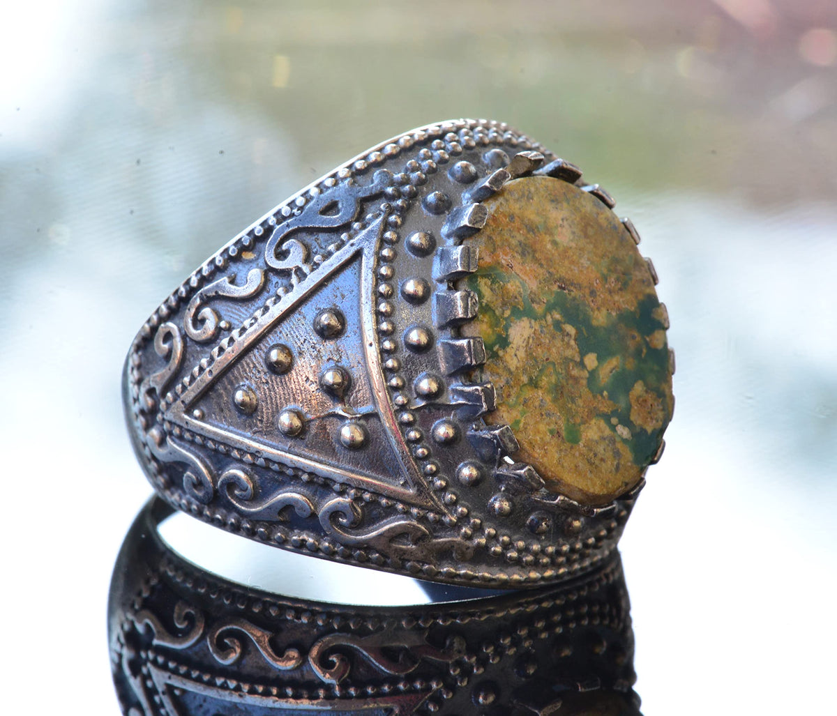 Natural Arizona Turquoise Stone Ring, Byzantine Ring, Silver Ring — 4