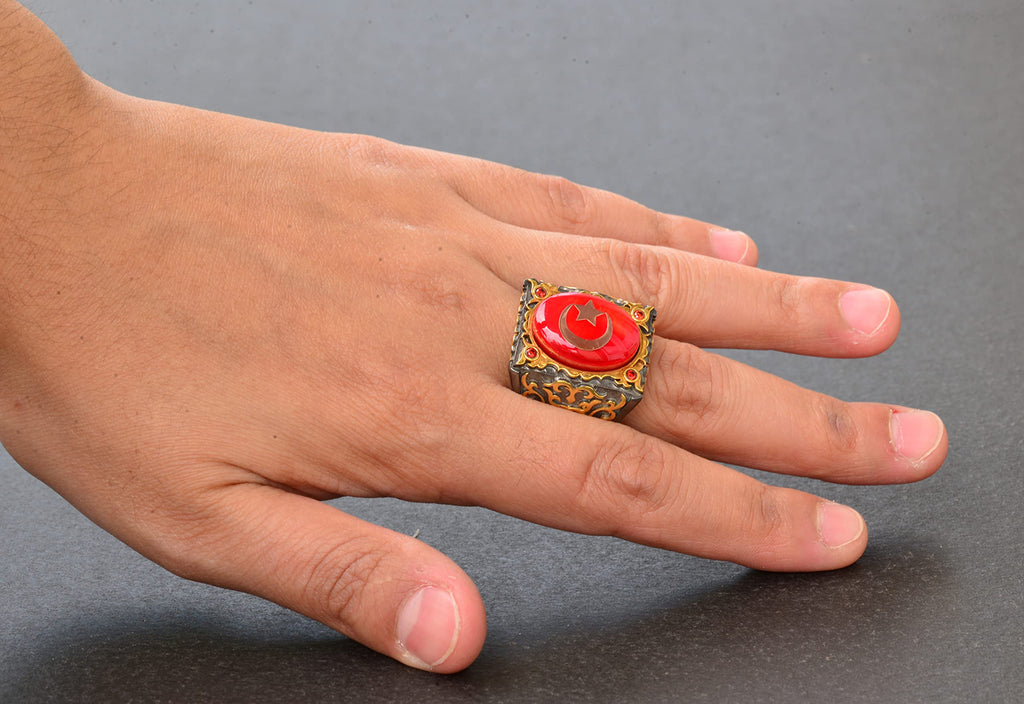 Silver Sultan Ring - Star and Crescent Design — 6