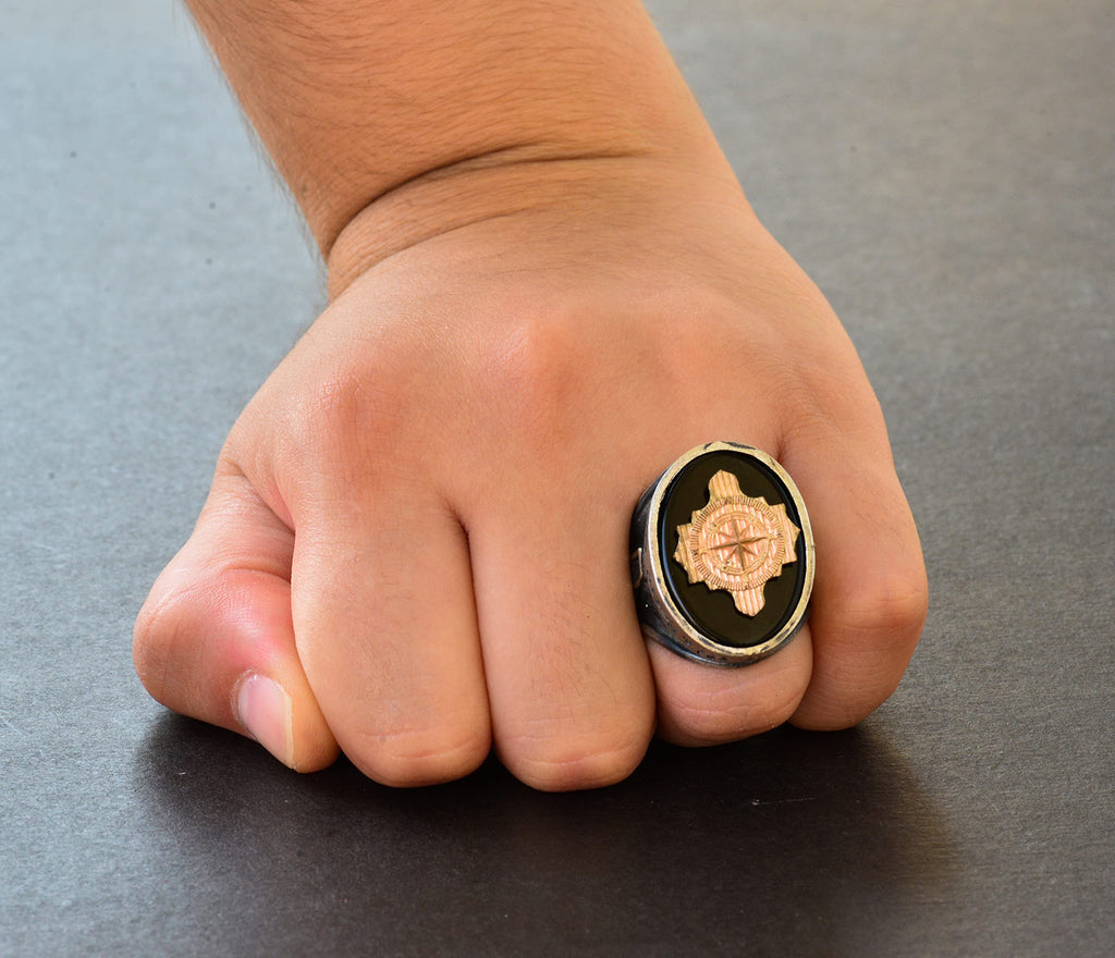 925 Sterling Silver Men's Ring with Compass Symbol — 7