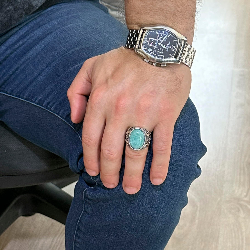 Natural Stone Ring, 925 Sterling Silver Ring, Designer Silver Men's Ring — 3