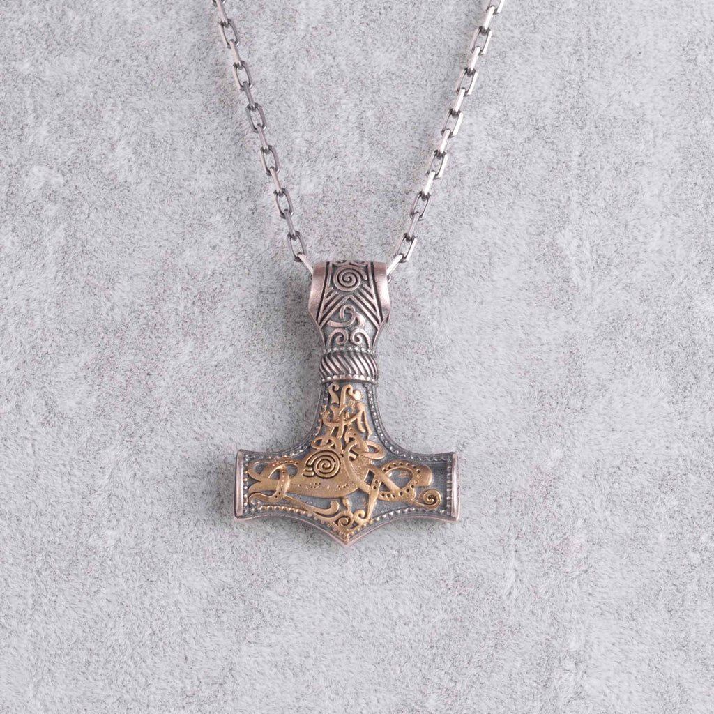 KAMBO 925 Sterling Silver Thor's Hammer Necklace – Scandinavian Knotted Viking Mjölnir Protection Symbol (Gold Plated) — 4