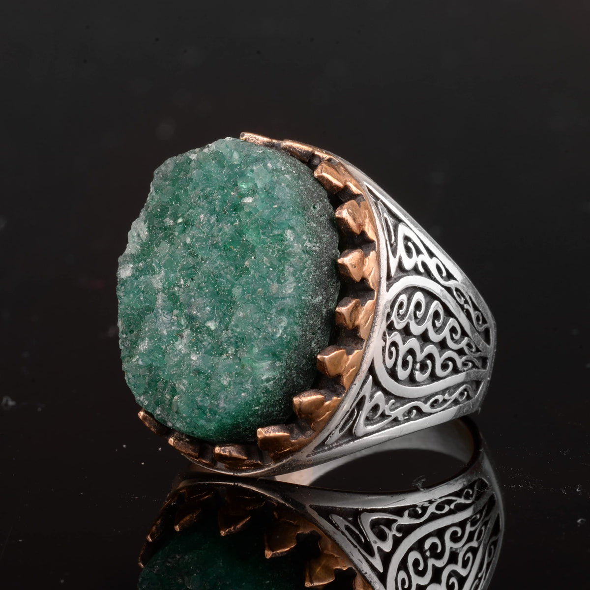 Druzy Quartz Stone - 925 Sterling Silver Men's Ring — 4